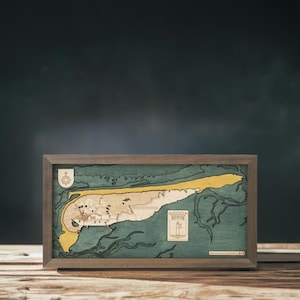 SCHIERMONNIKOOG - 3D-wandkaart met de hand gemaakt van natuurlijk hout. 81 x 40,5 cm.