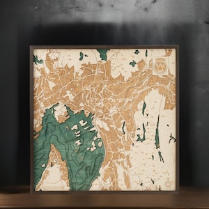 OSLO 3D Wandkarte aus Naturholz in Handarbeit gefertigt. 76 x 76 cm.