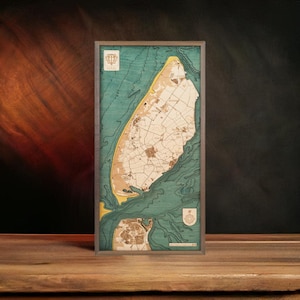 TEXEL - 3D Wandkarte aus Naturholz in Handarbeit gefertigt. 40.5 x 81 cm.