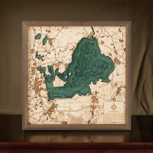 Chiemsee / Bayerisches Meer 35 x 35 cm, einzigartige 3D-Wandkarte aus Holz,