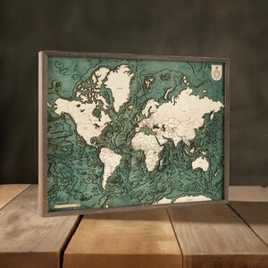 MAPA ŚWIATA - 3D wykonana ręcznie z naturalnego drewna. 81x61cm