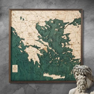 Griechenland 76 x 76 cm, einzigartige 3D-Wandkarte aus Holz, in Handarbeit zusammengesetzt,