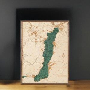 Attersee / Kammersee Carte murale 3D en bois, colorée et assemblée à la main, 61 x 81 cm