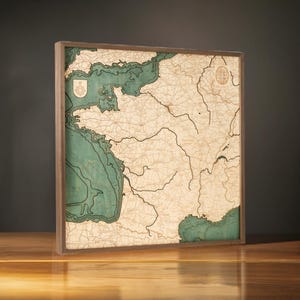 FRANCE - Carte murale 3D en bois 76,0 x 76,0 cm - Fabriquée à la main en bois naturel.