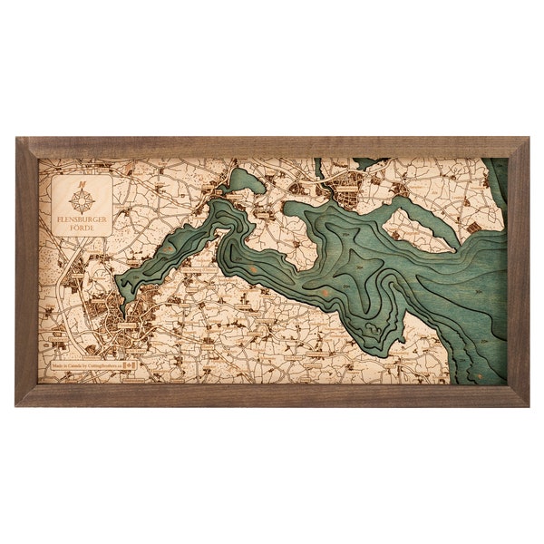 Flensburger Förde 20 x 40,5 cm, einzigartige 3D-Wandkarte aus Holz, in Handarbeit zusammengesetzt, 20% Oster Rabatt vom 29.03. bis 30.04.