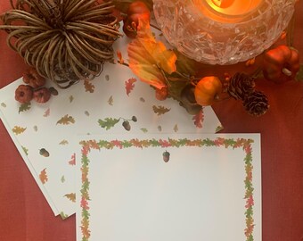Fall Oak Leaf & Acorn Note Cards | Autumn Stationery Set | Blank Cards with Envelopes