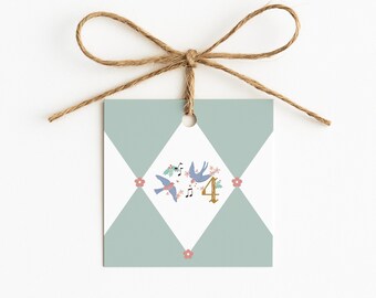 Gift Tags | 4 Calling Birds from the Twelve Days of Christmas | Set of 10 | Artist Designed