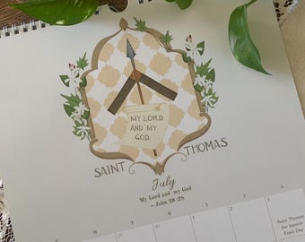 Saints 2027 Wall Calendar, Illustrated Catholic Saint Crests, Religious Gift