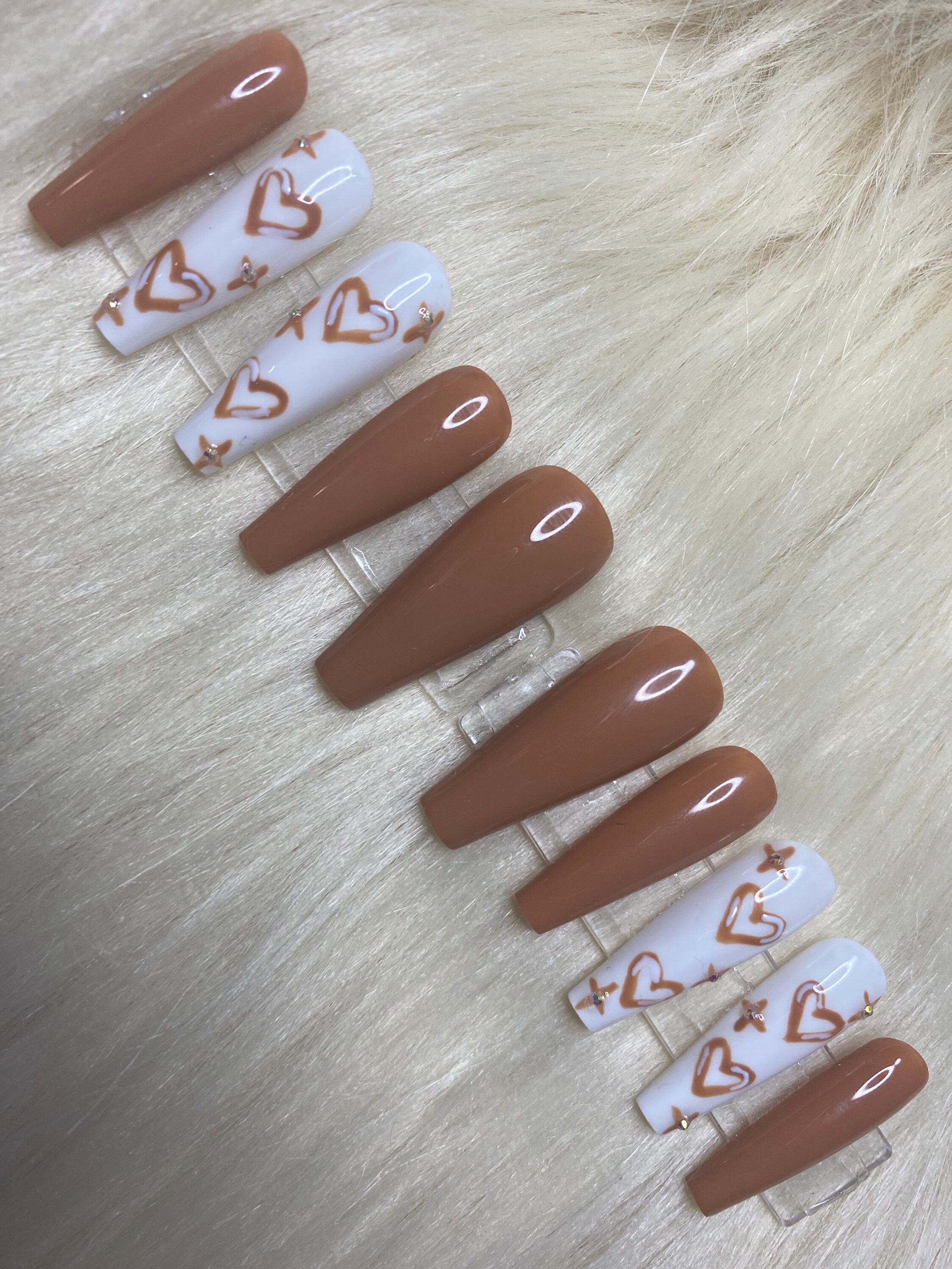 Fall Press on Nails Brown Heart - Etsy
