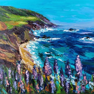 California Painting Beach Original Art Oil Painting Seascape Ocean Art California Landscape Impasto Artwork 9 by 12&quot; by OlgaNikitinArt
