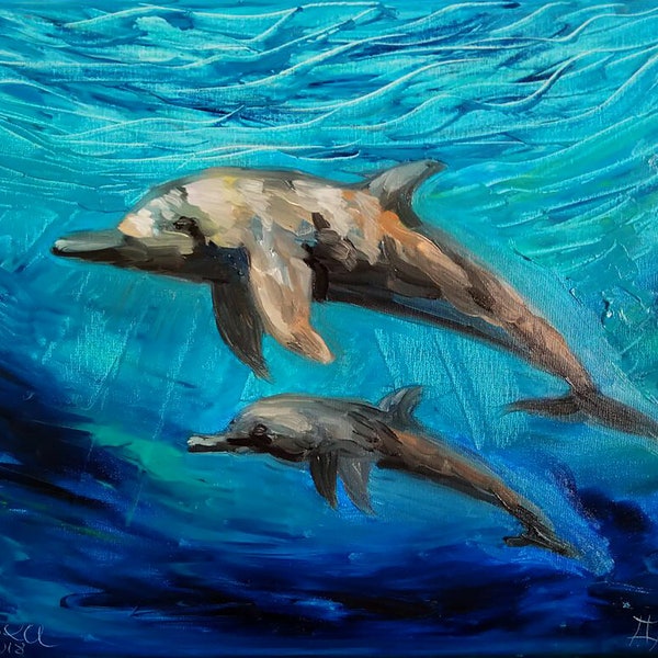 Dolphin Painting - Etsy