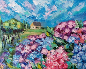 Hydrangea Painting Garden Wall Art Original Flower Painting Oil by OlgaNikitinArt