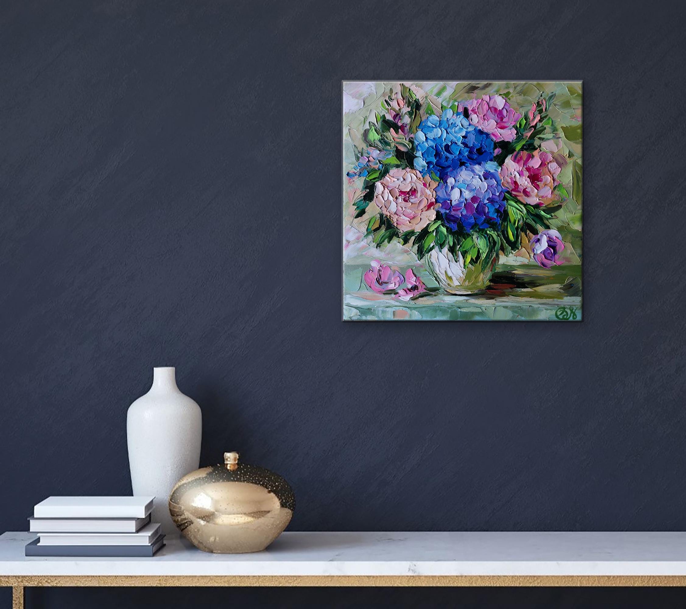 Hydrangea Painting Flowers Original Floral Oil Impasto Art, 10x10" by ...