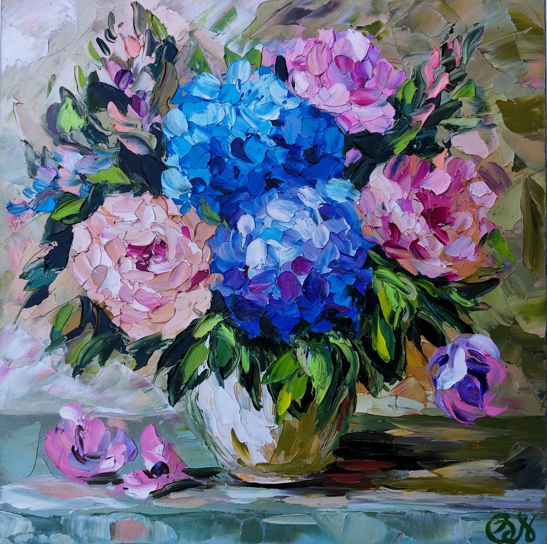 Hydrangea Painting Flowers Original Floral Oil Impasto Art, 10x10" by ...