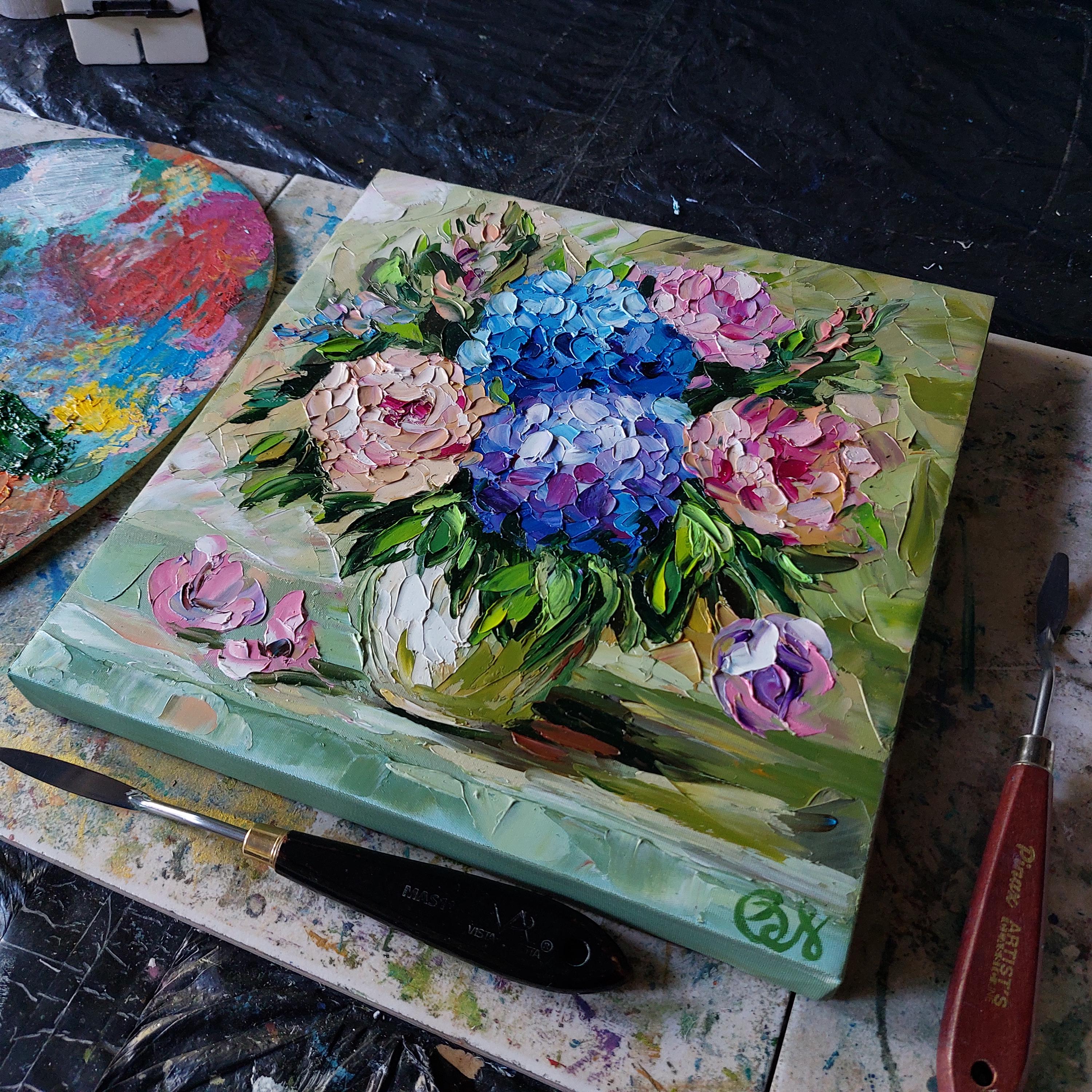 Hydrangea Painting Flowers Original Floral Oil Impasto Art, 10x10" by ...