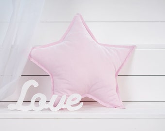 Powder pink star pillow, decorative pillow, cushion, interior, children's room, classic
