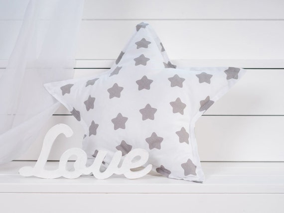 White star pillow with grey gingerbread pattern, decorative pillow,  cushion, interior, children's room, classic