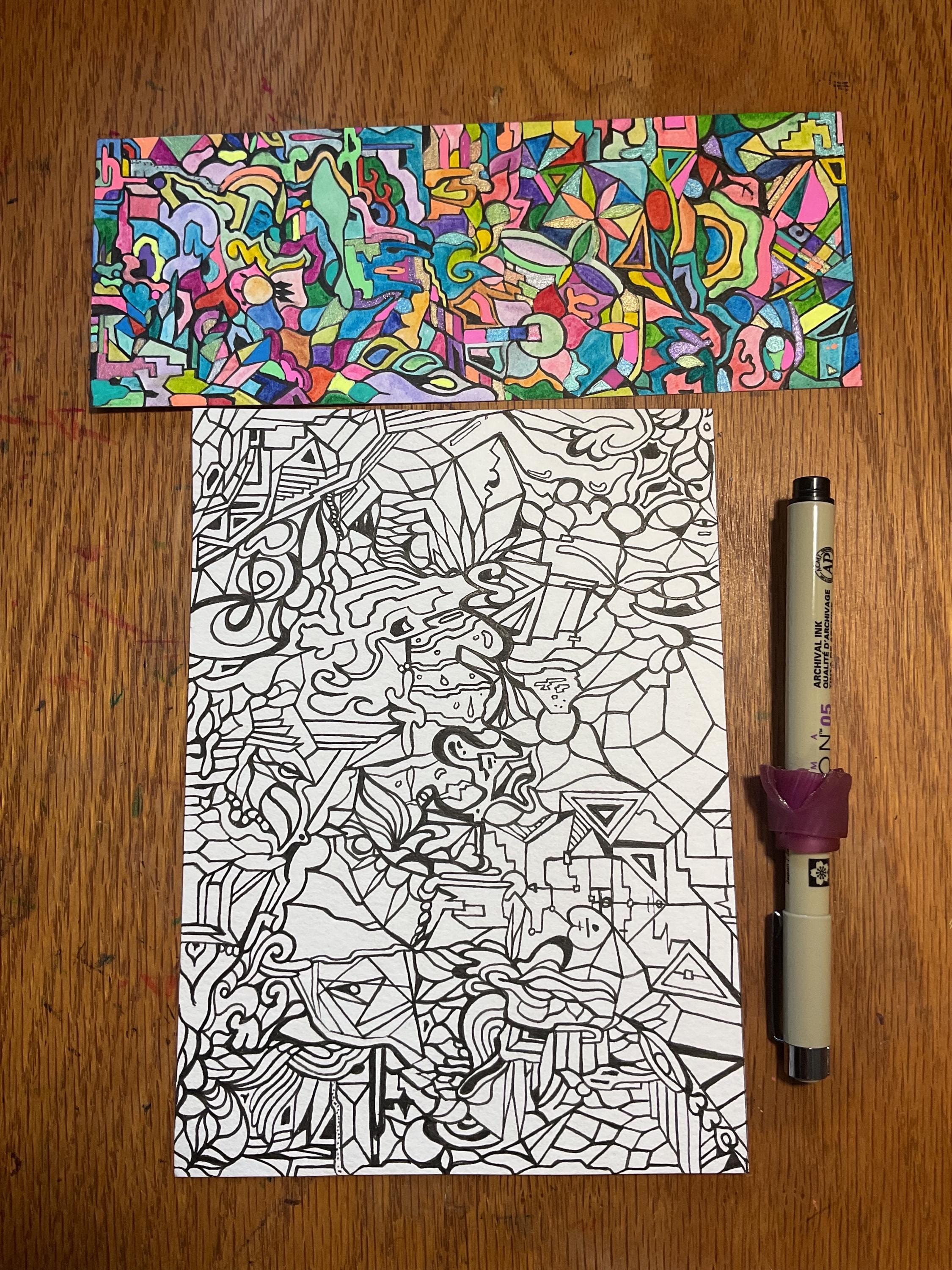 Coloring Page Original Art 5x7 Cardstock and Ink - Etsy