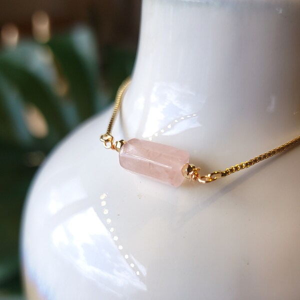 Natural Polished Rose Quartz Stone Adjustable Bolo Bracelet