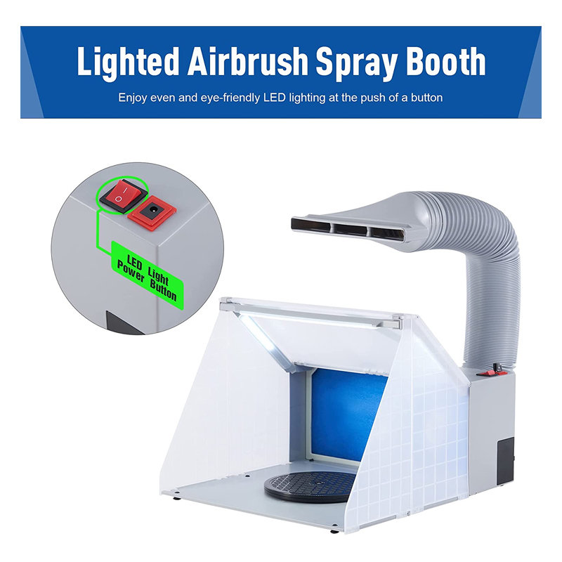 Airbrush Spray Booth with 141 CFM Exhaust Fan, Portable Paint Spray Booth  for Airbrushing with 4 LED Lights, Turntable and Exten - AliExpress