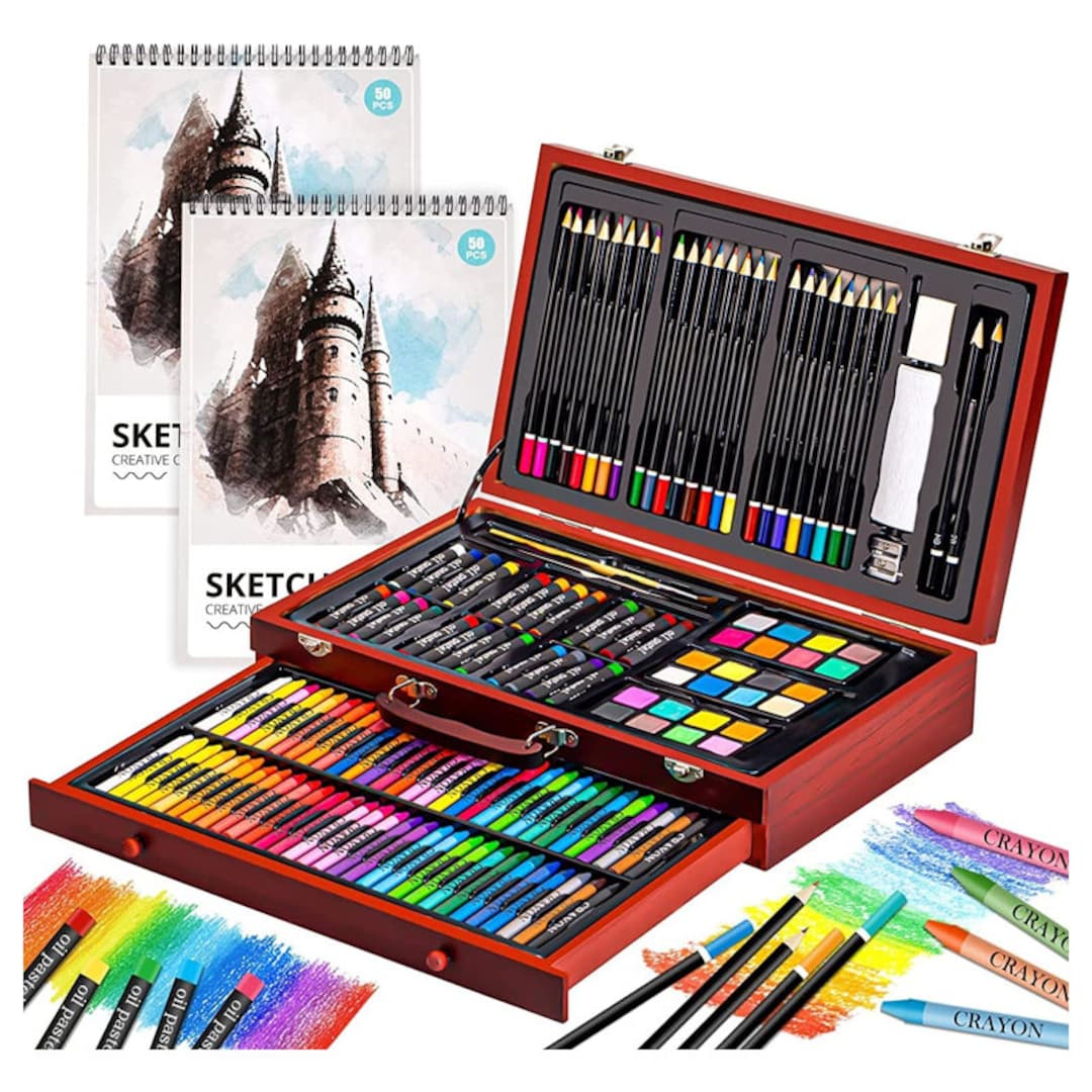 105 Piece Deluxe Wooden Art Set Crafts Drawing Supplies Painting