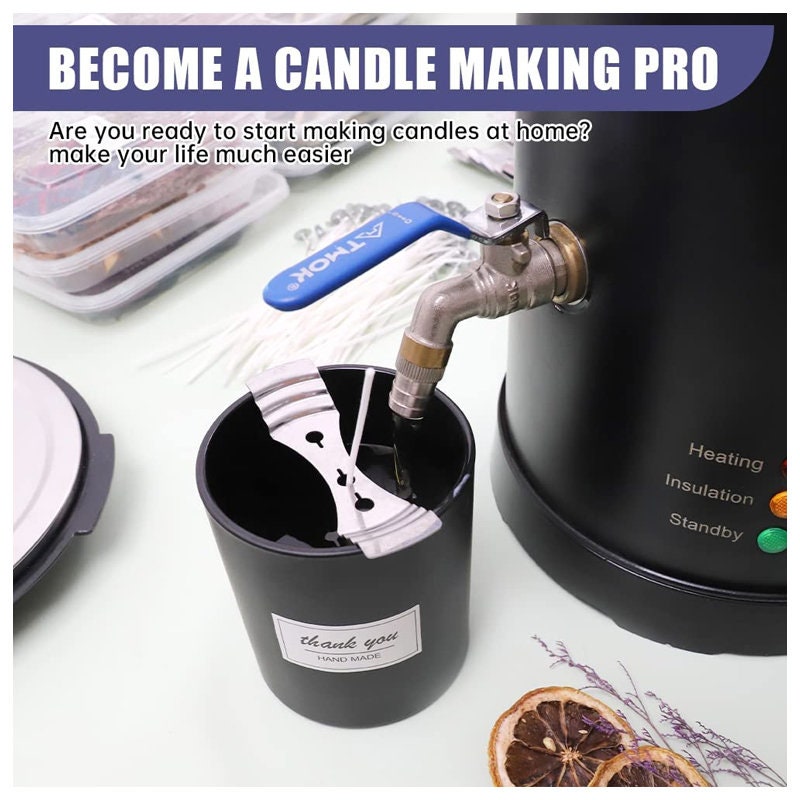  Wax Melter for Candle Making Extra Large Wax Melting Furnace  with Quick Pour Spout and Temp Control,5 Liter Melted Wax Capacity for  Candle Soap Business Fast Easy Clean（Stirring Spoon+ Cotton Wick）