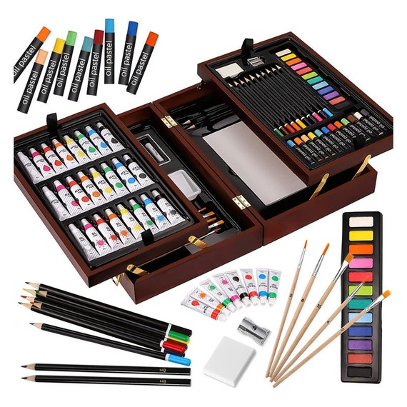 Deluxe Wooden Art Set Professional Art Kits With 2 Sketch Books, Crayons,  Oil Pastels, Colored Pencils, Acrylic Paints 