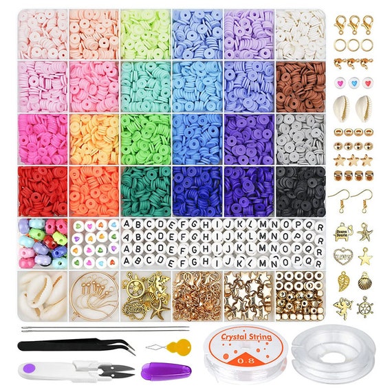 Clay Beads for Bracelet Making Kits, 24 Colors 7200PCS Flat Polymer Clay  Beads for Jewelry Making Kit, DIY Bracelets Necklace Earring Making Set  with