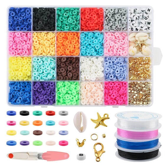 4800pcs Clay with Letter Beads for Bracelets, 20 Colors 6mm Flat Polymer  Clay Spacer Beads with Elastic String and Pendant - Set 