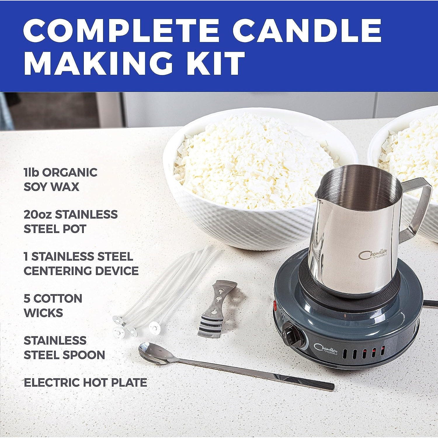 Candle Making Kit With Electronic Hot Plate, DIY Candle Maker Supplies:  Bulk Organic Soy Candle Wax for Candle Making, Wax Melter 