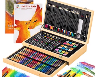 Art Supplies, Deluxe Wood Art Set for Artist, Various Painting Supplies,  Including Crayons, Colored Pencils, Oil Pastels, Watercolor Cakes