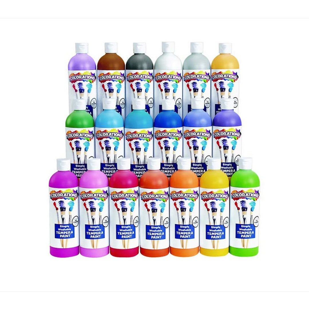 Glokers 10 Colors Washable Tempera Paints - 8-Ounce Bottles of Bold, Vibrant Non-Toxic Kids Paints