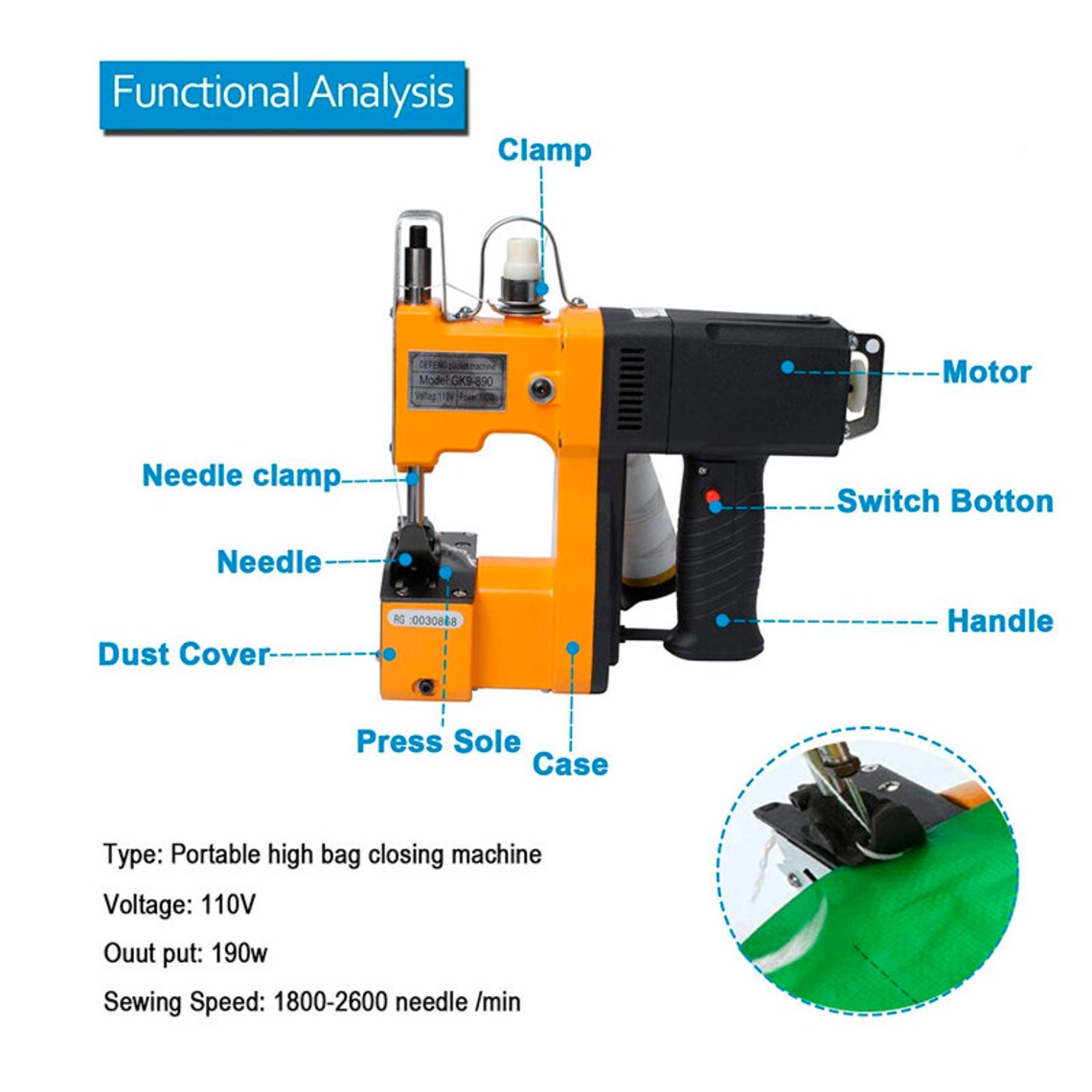 Gk9890 Portable Bag Closer Machine 110V Industrial Electric Etsy