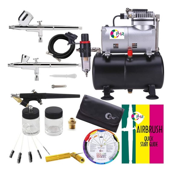 110V Pro Airbrush Kit Air Brush Compressor With Tank 0.2mm 0.3mm