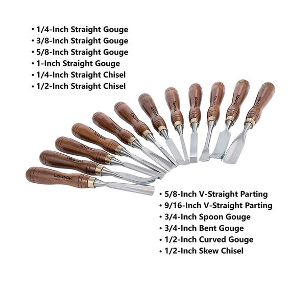 12-pieces Woodworking Wood Carving Tools Chisel Set With Walnut  Handle,wooden Storage Case 