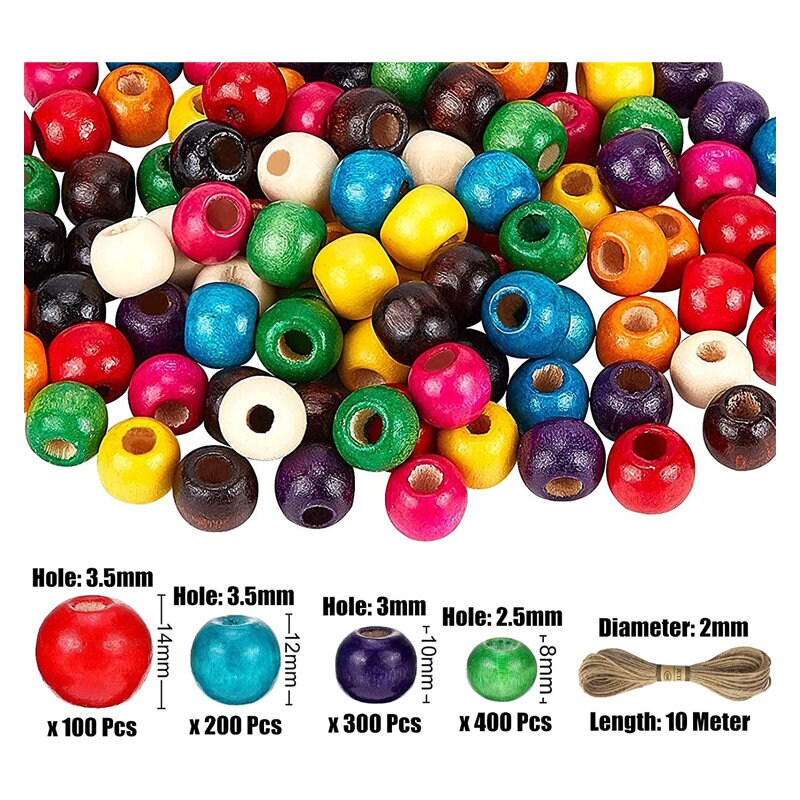 KUANVE 1000 Pieces Colored Wood Beads Bulk, 4 Sizes Round Painted Wooden  Spacer Beads and 10 Meter Jute Rope, Ideal for DIY Jewelry Bracelets  Necklace Earring Making Craft Project, Mix Color