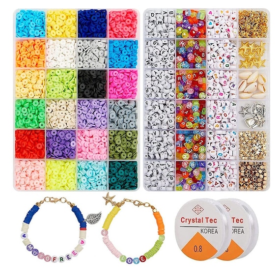 6000 Pcs Clay Heishi Beads for Bracelets, Flat Round Clay Spacer Beads With  900 Pcs Letter Beads, Pendants, Jump Rings -  Hong Kong