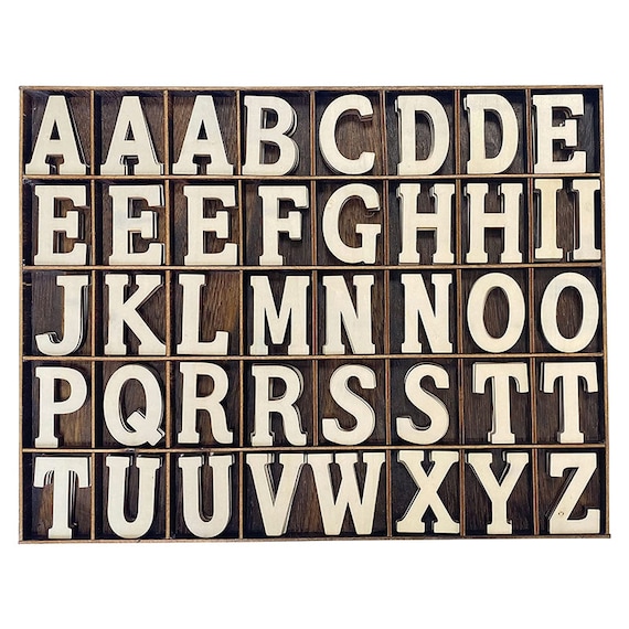 205 Pieces 2 Inch Wooden Letters Wood Alphabets for Crafts ,organized With  Extra Common Letters 