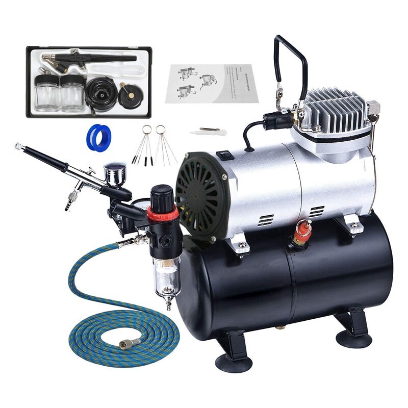 Professional Airbrush and Compressor with Cooling Fan Kit Tank Filter