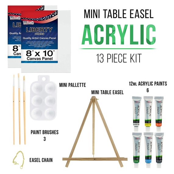 U.S. Art Supply 13-Piece Artist Painting Set with 6 Vivid Acrylic Paint  Colors, 12 Easel, 2 Canvas Panels, 3 Brushes, Painting Palette - Beginners