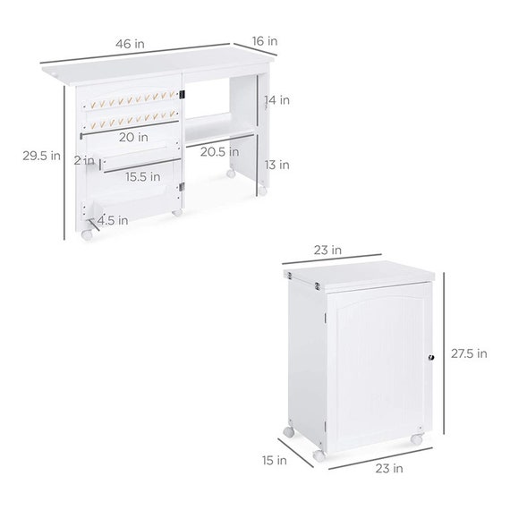 Costway Folding Sewing Table Shelves Storage Cabinet Craft Cart W/Wheels  Large White