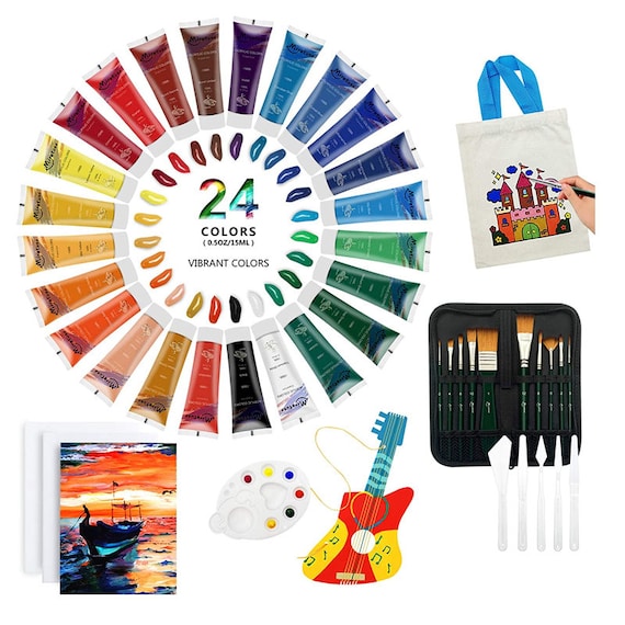 Miratuso Acrylic Paint Set for Kids-45 Piece Kids Paint Set With 24 Colors  Canvas Painting Kit Brushes Knifes Palette DIY 