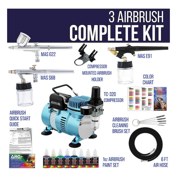 Dual Fan Air Compressor Airbrushing System Kit with 2 Airbrushes
