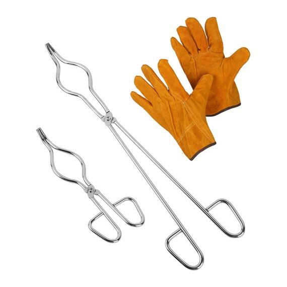 16 Inch & 8 Inch Crucible Tongs With General Gloves Set, Stainless Steel  Professional Grade Crucible Kit Metal 