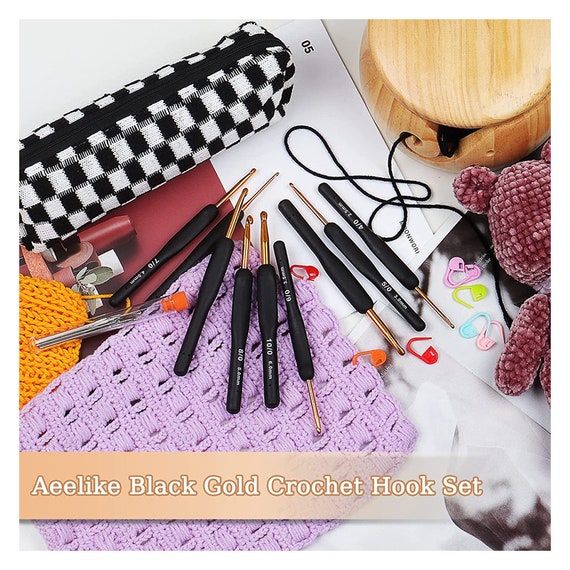 31pcs Crochet Hook Set Black Gold Crochet Hooks Ergonomic Crochet