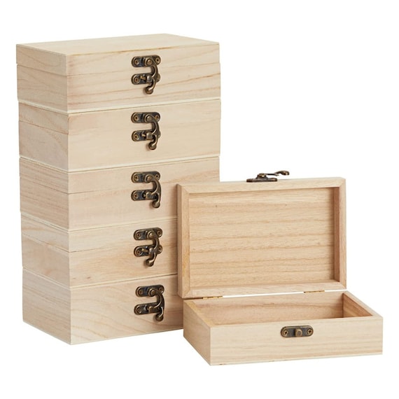 6 Pack Unfinished Wooden Gift Boxes With Hinged Lids for Jewelry, Wood Box  for DIY Crafts 6 X 4 X 2 In 