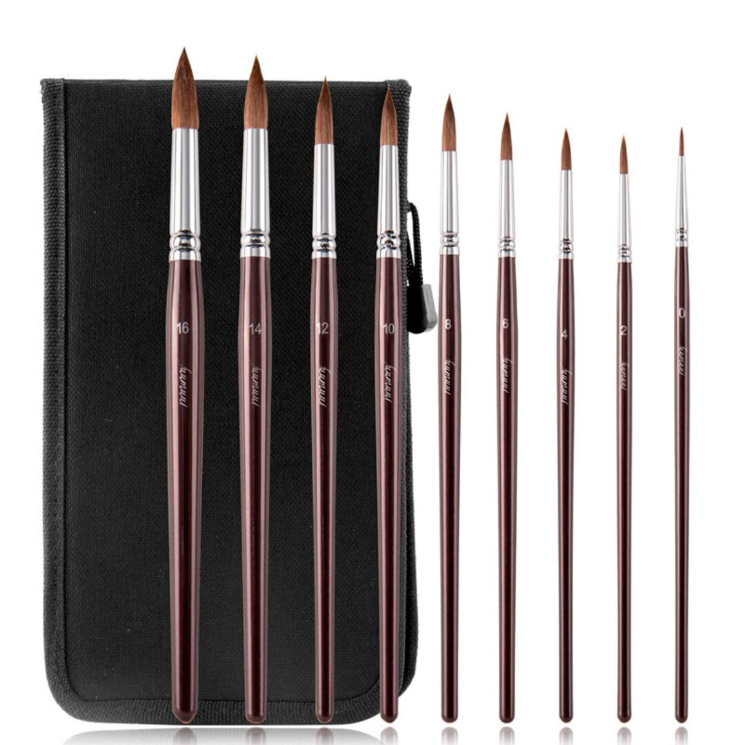 Sable Kolinsky Watercolor Brushes Set 9pcs Round Detail Etsy