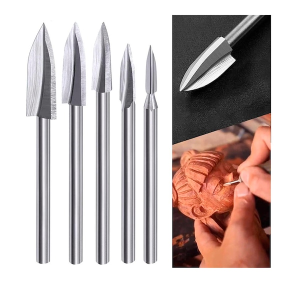 Carving Tools, 5 PCS HSS Engraving Drill Bit Set Wood Crafts Grinding  Woodworking Tool 1/8 Shank 