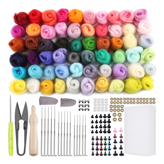 Needle Felting Kit, 8 Colors Wool Roving, Needle Felting Kit for Beginner, Wool Roving for Needle Felting, Fibre Wool Yarn Roving with Storage Box, Wo