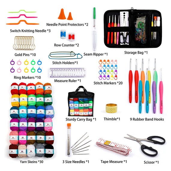 Inscraft 113 Piece Crochet Kit with Yarn Set1600 Yards Assorted Yarn for Knitting and Crochet 73pcs Crochet Accessories Set Including Ergonomic Hooks